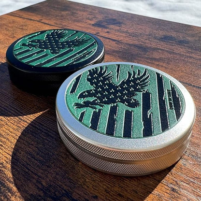 Leather-Faced Metal Pouch Can | Metal Container | Slim EDC Pocket Tin | Airtight & Moisture-Resistant | Daily Organizer | Pill Case & Travel Tin | Father’s Day Gift for Dad | (American Flag, Black)