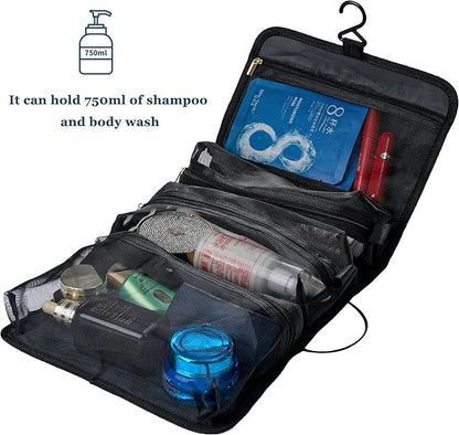 BONNY DODO Toiletry Travel Bag Can Hanging Large Roll-Up Makeup Organizer Bag with 3 Detachable Transparent Mesh Folding Cosmetic Travel Bags for Women & Men Black Toiletries Organizer Bag