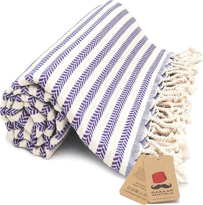 Bazaar Anatolia Turkish Beach Towel – 100% Cotton, Quick Dry, Sand Free Decor Towel for Bathroom and Camping – Oversized 71x39 Inches – Arpa Purple
