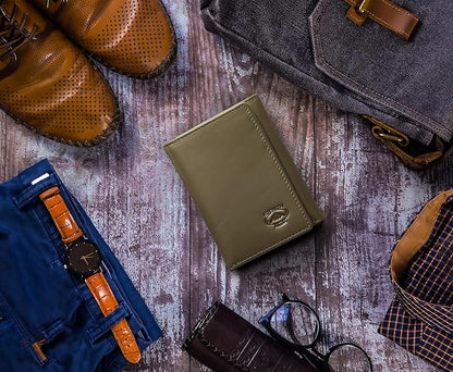 Stealth Mode Leather Trifold RFID Wallet For Men With Flip Out ID Holder (Camo)