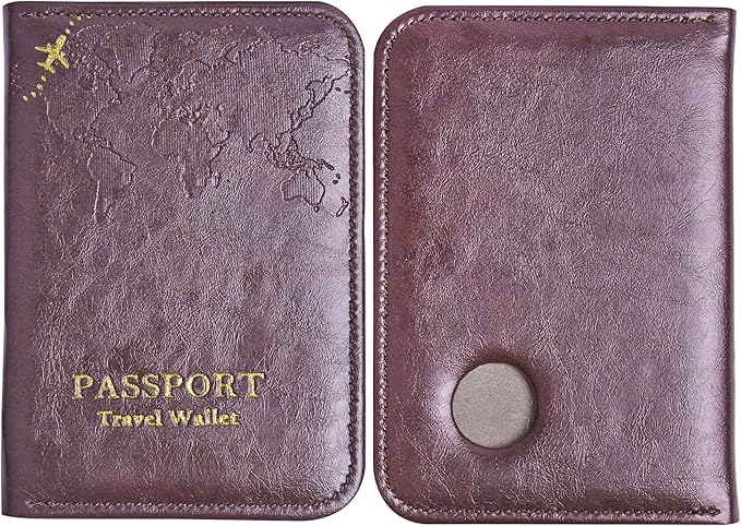 QIELIZI Passport Holder with Airtag Slot, Airtag Passport Wallet for Men Women, Slim Leather Passport Holder Case Family for Travel Anti-Lost(1-Dark Red)