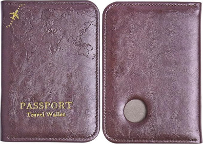 QIELIZI Passport Holder with Airtag Slot, Airtag Passport Wallet for Men Women, Slim Leather Passport Holder Case Family for Travel Anti-Lost(1-Dark Red)