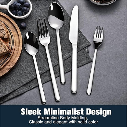 KINGSTONE Forged 30-Piece Silverware Set, 18/10 Stainless Steel Flatware Cutlery Set for 6, Mirror Finish Utensils Set,Dishwasher Safe (Silver)