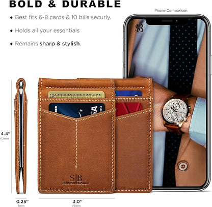 SERMAN BRANDS RFID Blocking Wallet Slim Bifold - Genuine Leather Minimalist Front Pocket Wallets for Men with Money Clip Gift (California Desert)