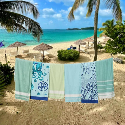 LANE LINEN Turkish Beach Towels Set of 6, Oversized Beach Towel, Lightweight Beach Essentials for Women, Large Pool Towel, Absorbent & Quick Dry, Sand Free Beach Towel, 39"x71" - Tropical Breeze