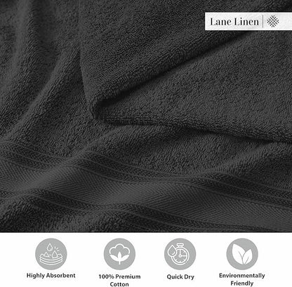 LANE LINEN Luxury Bath Towels Set - 6 Piece Set, 100% Cotton Bathroom Towels, Zero Twist, Quick Dry Shower Towels, Absorbent Bath Towel, Super Soft, 2 Bath Towels, 2 Hand Towels, 2 Wash Cloths - Black