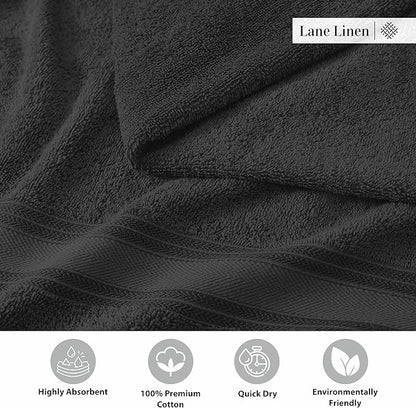 LANE LINEN 100% Cotton Bath Towels 4 Pack (28"x54") - Zero Twist, Mercerized Cotton Large Towel Set for Bathroom - Quick Dry, Soft & Absorbent Large Bath Towel Set - Oeko Tex Certified - Black Towels