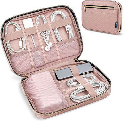 Pavilia Tech Organizer Case - Cable & Charger Storage, Travel Accessories - Pink Quilt