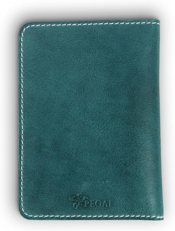 PEGAI Personalized Leather, Passport Holder For Travel | Handmade Passport Wallet Cover Case | Travel Document Holder, Passport Cover for Men, Women, and Family | Pike (Turqoise)