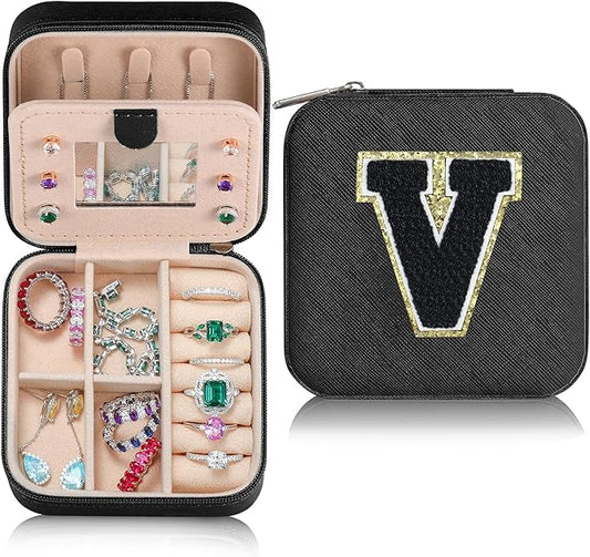 Parima Travel Jewelry Organizer for Women | Necklace, Earring, Ring Organizer | Women's Travel Gifts - Letter V, Black