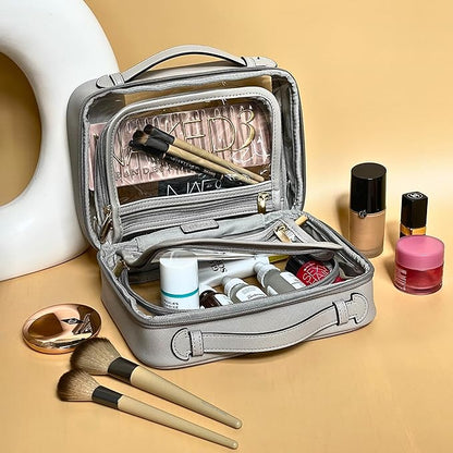 JAZD Clear Makeup Bag Toiletry Bag for Women Cosmetic Case Large Capacity Travel Make Up Bag Organizer Transparent Storage Compartment TSA Approved