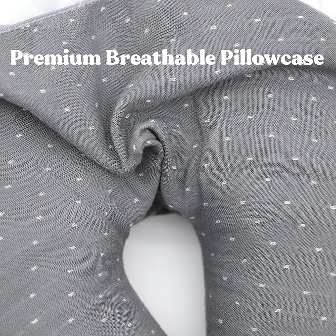 Buckwheat U-Shaped Neck Pillow Adjustable Buckwheat Hull Pillow with Pillowcase, Neck Support and Shoulder Relax Cervical Pillow (12x12 inch, Grey)