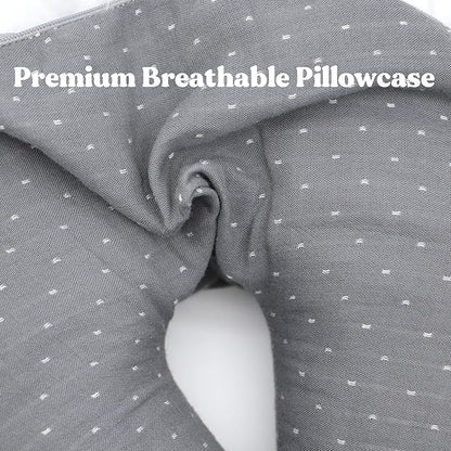 Buckwheat U-Shaped Neck Pillow Adjustable Buckwheat Hull Pillow with Pillowcase, Neck Support and Shoulder Relax Cervical Pillow (12x12 inch, Grey)