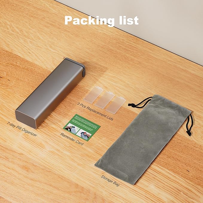 7 Day Weekly Metal Pill Organizer Travel, Kursoaya Premium Aluminum Daily Pill Box, Cute Portable Pill Case, Large Capacity Pill Holder for Supplements, Pills, Vitamins, Medicine (Steel Grey)