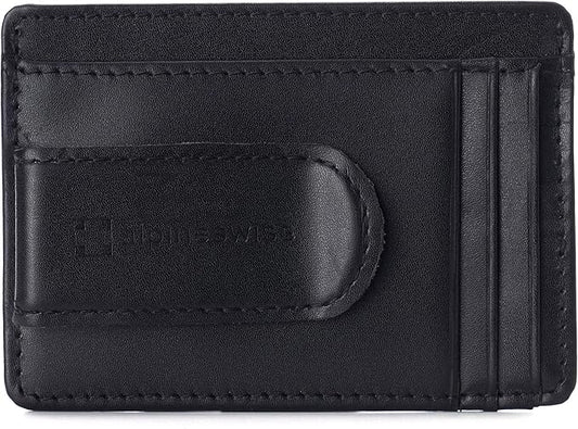 Alpine Swiss RFID Dermot Money Clip Front Pocket Wallet For Men Leather York Collection Smooth Finish Black