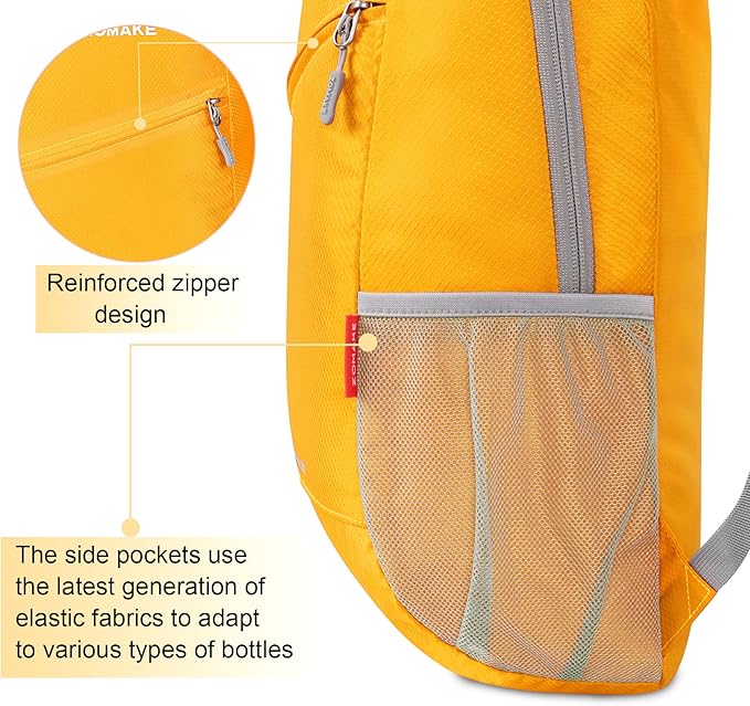 ZOMAKE Lightweight Packable Backpack 20L - Foldable Backpack Small Daypack Hiking Backpack Water-Resistant Day Bag for Travel(Yellow)