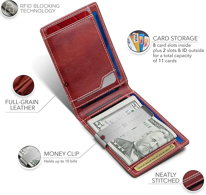 SERMAN BRANDS Money Clip Wallet - Mens Wallets slim Front Pocket RFID Blocking Card Holder Minimalist Mini Bifold