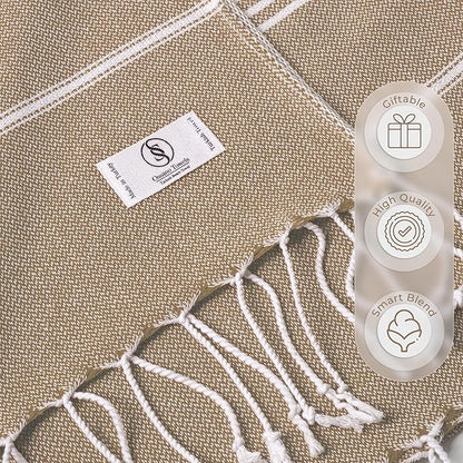 Turkish Beach Towel Absorbent & Lightweight Oversized (39" x 71") - Quick Dry, Versatile and Functional as Yoga Mat, Picnic Blanket/Travel Blanket, Flight, Gym and Bath Towels - Light Brown