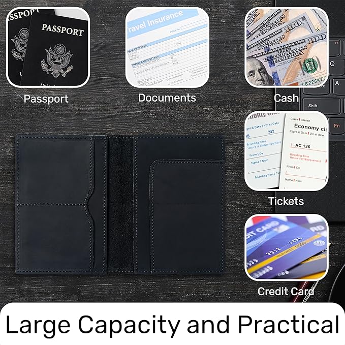 HIFA Leather Passport Holder, Handmade Passport Cover with Card and Ticket Slot - Genuine Leather, Elegant Design, Easy Access - Passport Case, Passport Wallet, Passport Holder