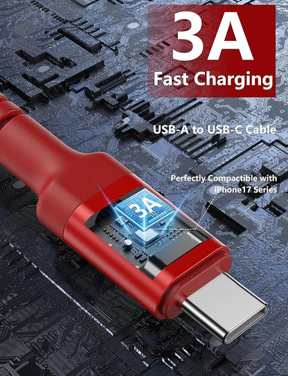USB to USB C Cable 3A Fast Charging [2 Pack, 6FT], USB A to USB C Charger Cord, Upgraded Extra Durable Braided USBC Cable Compatible with iPhone 17 16 15 Pro Max,Samsung Galaxy S10 and More-Red
