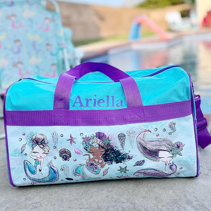 Personalized Kids 18 Inch Duffel Bag for Sports, Travel and Sleepover - Mermaids