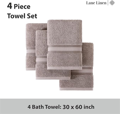 LANE LINEN 100% Cotton Bath Towels Set of 4 (30"x60") - Zero Twist, Mercerized Cotton Bathroom Towel Set - Quick Dry, Soft & Absorbent Large Bath Towels - Mininmal Linting After 3 Washes - Platinum