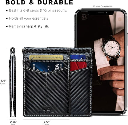 SERMAN BRANDS RFID Blocking Wallet Slim Bifold - Genuine Leather Minimalist Front Pocket Wallets for Men with Money Clip Gift (Modern Black)