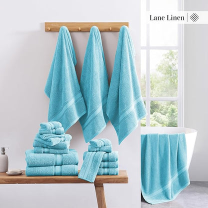 LANE LINEN Luxury Towel Set for Bathroom – 12-Pack 100% Cotton, Zero Twist, Includes 4 Bath, 4 Hand & 4 Washcloth, Suitable for All Body Types, Soft & Quick Dry, Ideal for Airbnb & Spa - Blue