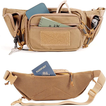 Tactical Fanny Pack CCW Gun Waist Bag for Men and Women with Pistol Holster, Low Profile Concealed Carry Everyday Hip Pack for Hiking Travel Outdoor Running Hunting, Brown