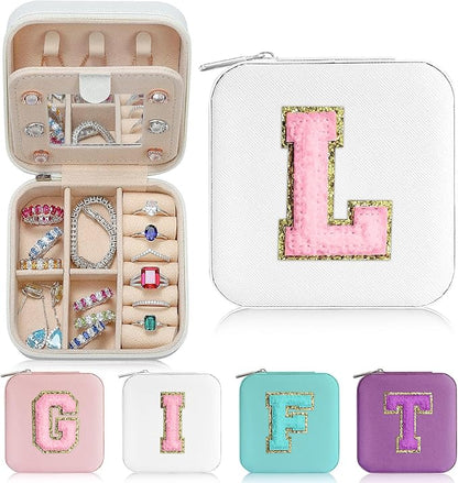 Parima Travel Jewelry Case - Ring, Necklace, Earring Organizer Box With Initial L in White