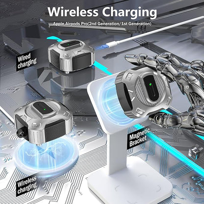 RFUNGUANGO for AirPods 4th Generation Case, 2024 New Space Theme Case. Compatible with AirPods 4th Generation, with Locking Feature, Military Grade Drop Protection, Works with MagSafe.[Silvery]