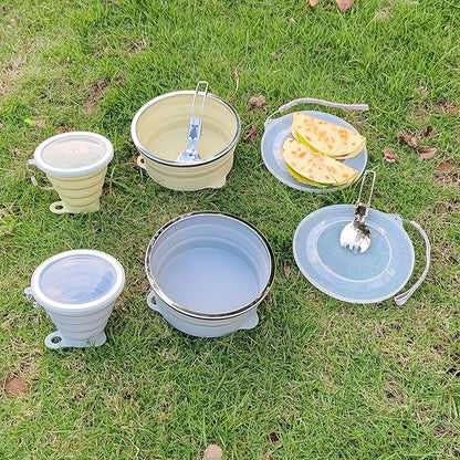 Mess Kit for Camping Silicone Collapsible Bowl Collapsible Cup and Stainless Steel Spoon for Backpacking Outdoor Hiking Traveling and Picnic - 2 Pack