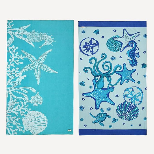 LANE LINEN 2-Pack Oversized Beach Towels, 39"x71" – Quick-Dry, Sandproof & Absorbent – Lightweight Travel Essentials for Pool or Shore – Starfish Serenade