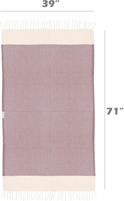 Bazaar Anatolia Turkish Beach Towel 100% Cotton Bath Towels 71x39 Quick Dry Sand Free Lightweight Large Oversized Herringbone Maroon