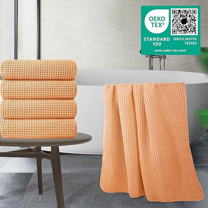 POLYTE Microfiber Oversize Quick Dry Lint Free Bath Towel, 60 x 30 in, 4 Pack (Waffle Weave)