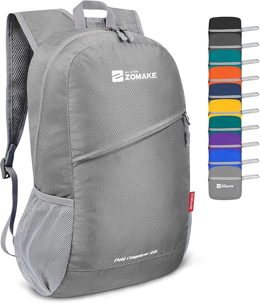 ZOMAKE Lightweight Packable Backpack 20L, Foldable Backpacks Small Daypack for Hiking Water Resistant Day Bag for Travel(Silver Grey)