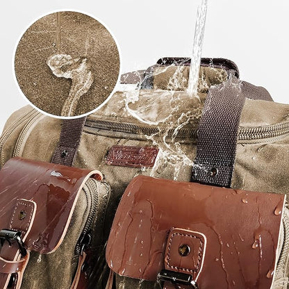 Wildroad Waxed Canvas Genuine Leather 50L Waterproof Duffle Bag - Vintage Travel Weekender Overnight Carry On