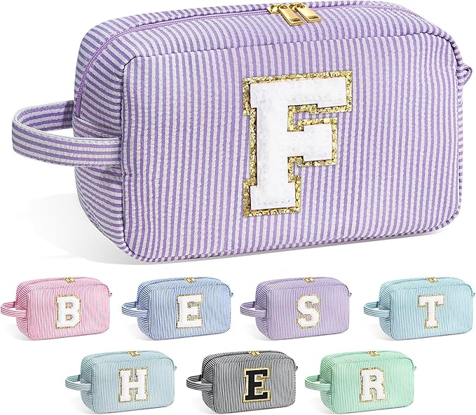 YOOLIFE Gifts for Friends - Personalized Best Friend Birthday Gifts for Women Her Friend Friendship, Sister Gifts from Sister, Personalized Monogram Initial Purple Makeup Bag Cosmetic Toiletry Bag F