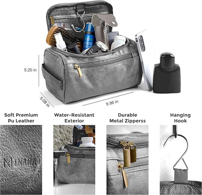 MINARAI Mens Toiletry Bag with Razor Case Included – Reinforced Stitching, Padded Panels, Holds Shape Trip After Trip, Ideal for Tight Hotel Sinks with Hook, Built for Men Who Travel Hard – GREY