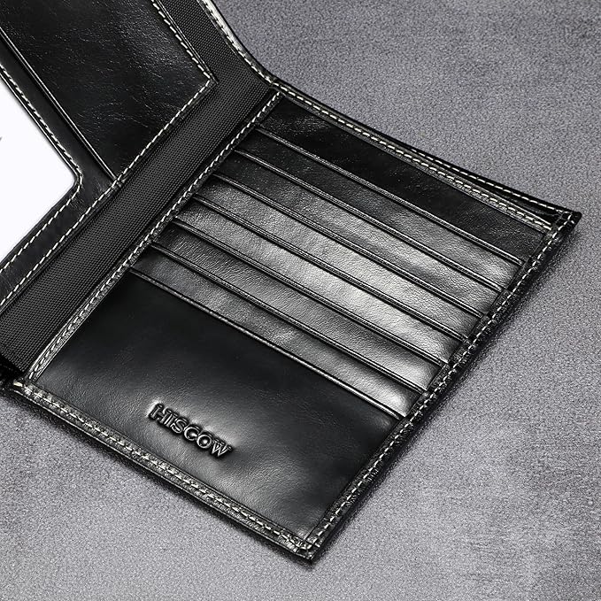 HISCOW Italian Leather Passport Holder for Travel - RFID Blocking Wallet Cover with Secure Organizer for Men & Women, US & Foreign Trips, Antiqued Black