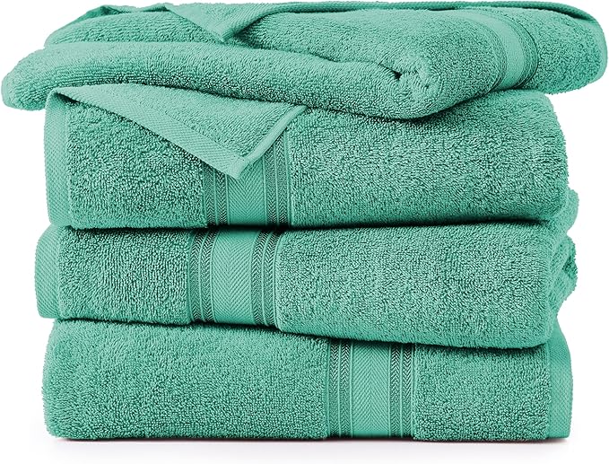 LANE LINEN 100% Cotton Bath Towels 4 Pack (30"x60") - Zero Twist, Mercerized Cotton Large Towel Set for Bathroom - Quick Dry, Soft & Absorbent Bath Towel Sets - Oeko Tex Certified, Pre Shrunk- Teal