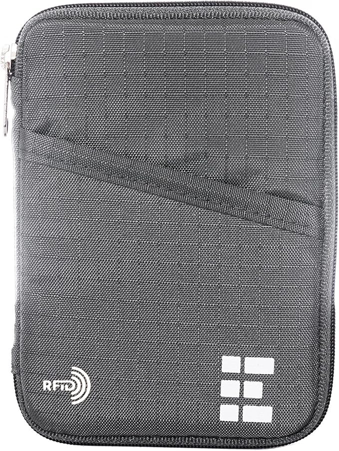 Passport Holder & Travel Wallet with RFID Blocking - Premium Document Organizer Case for Men and Women - Holds Passports, Cards, Tickets, ID, Cash - Compact Zippered Wallet - Shadow