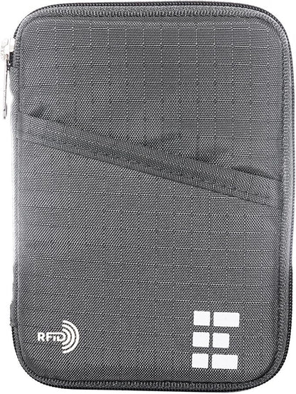 Passport Holder & Travel Wallet with RFID Blocking - Premium Document Organizer Case for Men and Women - Holds Passports, Cards, Tickets, ID, Cash - Compact Zippered Wallet - Shadow