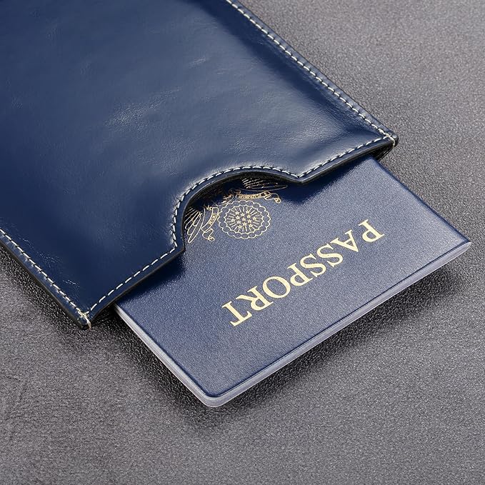 HISCOW Minimalist Passport Sleeve - Italian Calfskin (Antiqued Blue)