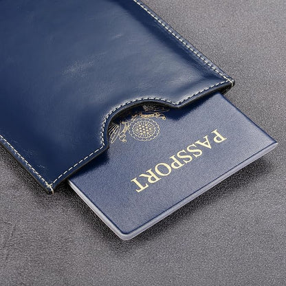 HISCOW Minimalist Passport Sleeve - Italian Calfskin (Antiqued Blue)