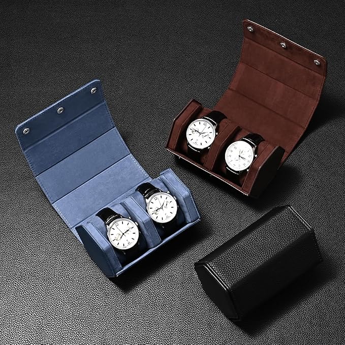 Oirlv Luxury Hexagonal Leather Watch Travel Case Watch Organizer Case for Men Portable Jewelry Storage Roll Organizer(2-Slot,Brown)