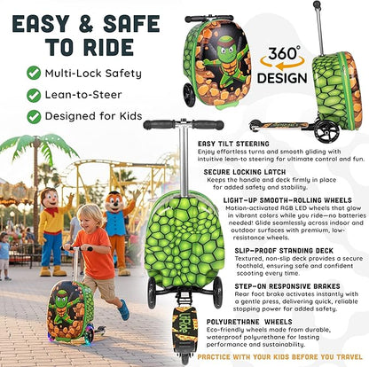 Hardshell Kids Ride-On Luggage with Scooter Suitcase – Carry-On Compliant with LED Light-Up Wheels – Fun and Functional Travel Companion for Children Ages 5–12