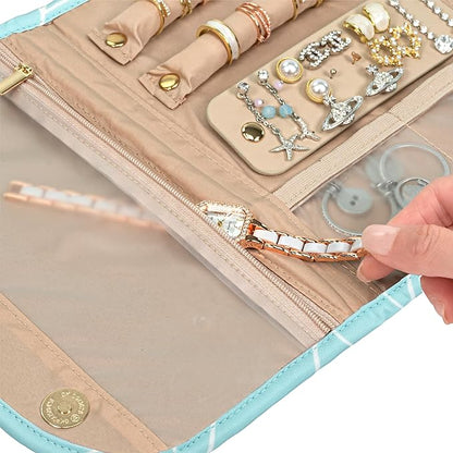 Pavilia Foldable Jewelry Organizer - Travel Roll Bag with Compartments for Earrings, Rings, Necklaces, Bracelets - Packing Accessory