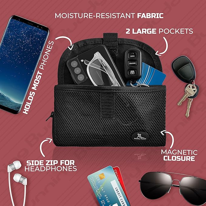 Running Buddy Buddy Pouch Fanny Pack for Women - Water-Resistant Belt Bag & Money Belt - Hands-Free Running Gear Waist Bag - Audio-Port Running Phone Holder - 5.9 x 4 in, Black