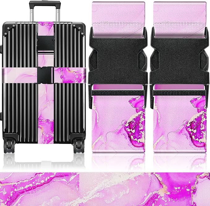 Slohif Luggage Straps for Suitcases Travel Belt Accessories Luggage Connector Identifiers Over Handle with Buckle Unique Nylon Adjustable Strap for Sleeping Bag Car Seat Deep Purple Marble (2 Pack)